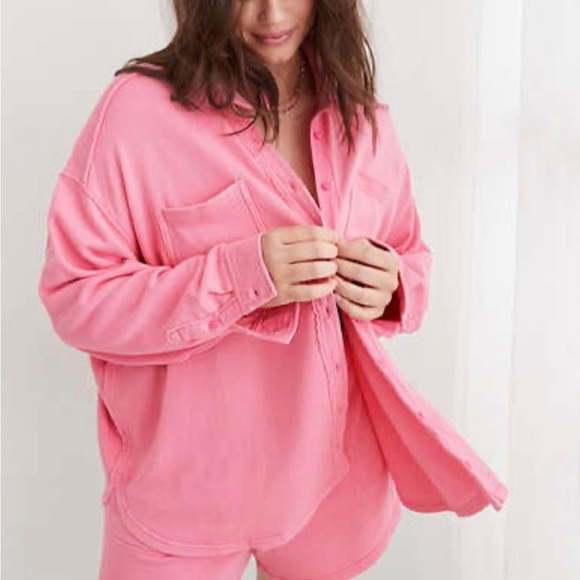 Aerie lumberjane cotton fleece Women's Shirt Jacket pink size S - Picture 2 of 4